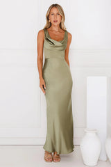 Crystal Luxe Satin Maxi Dress Sage