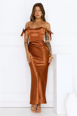 Midnight Grace Satin Maxi Dress Brown