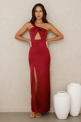 Strong Desire Satin One Shoulder Maxi Dress Burgundy