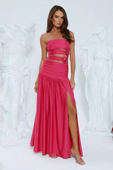 Shimmer Soirée Strapless Maxi Dress Pink