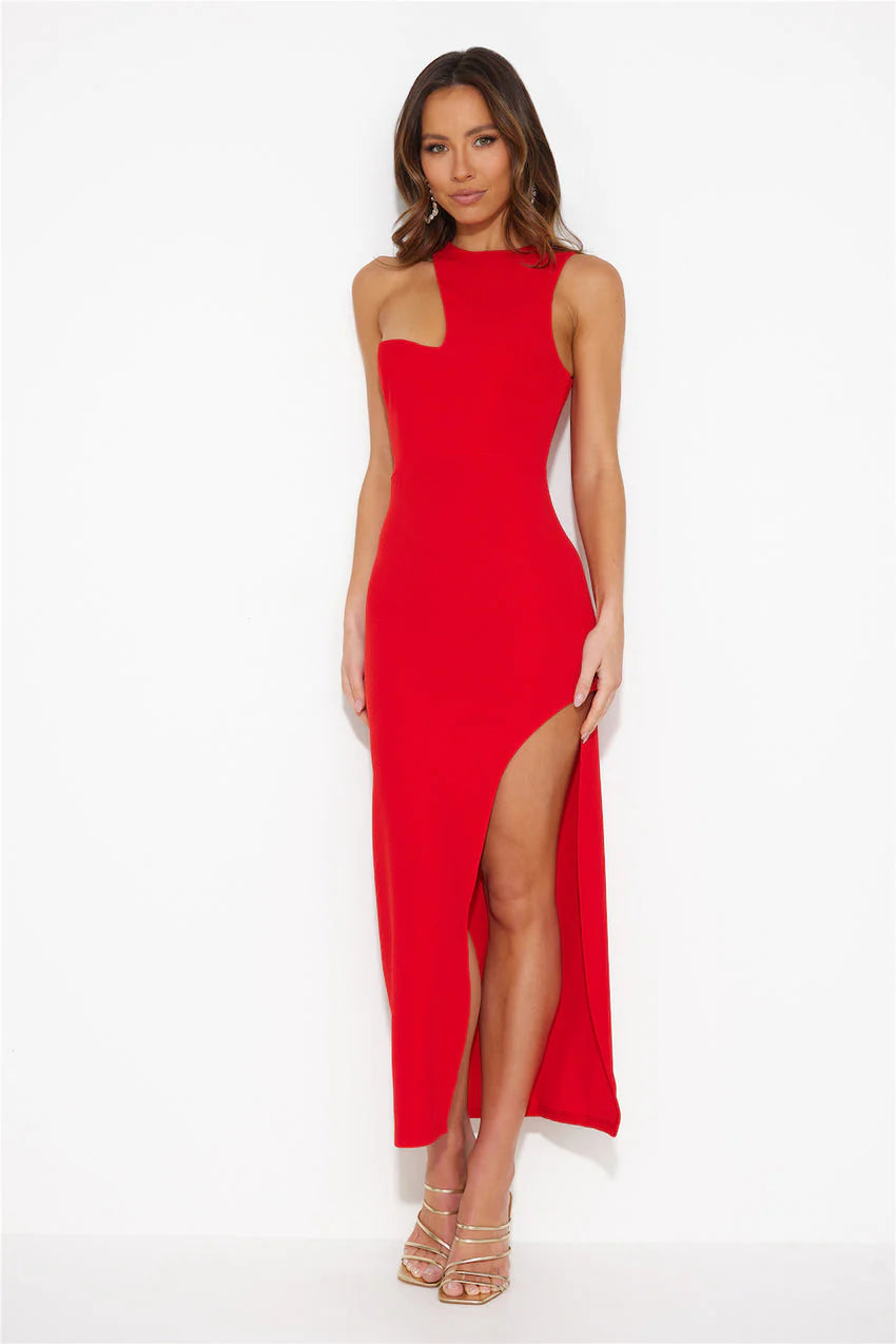 Girl In The Shadow Midi Dress Red