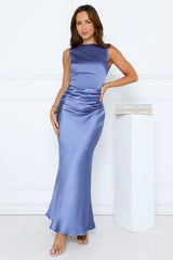 Crystal Shine Satin Maxi Dress Blue