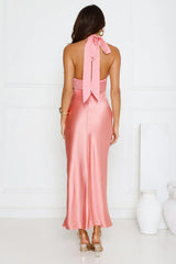 Speaks For Itself Satin Halter Maxi Dress Pink