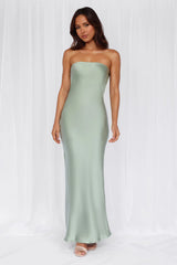 The Felicity Strapless Satin Maxi Dress Sage