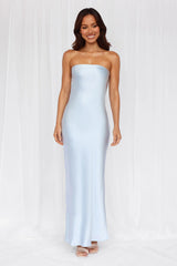 The Felicity Strapless Satin Maxi Dress Blue