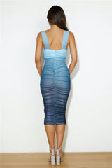 Highlights Mesh Midi Dress Blue