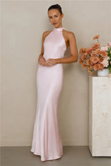 The Cleo Halter Satin Maxi Dress Pink