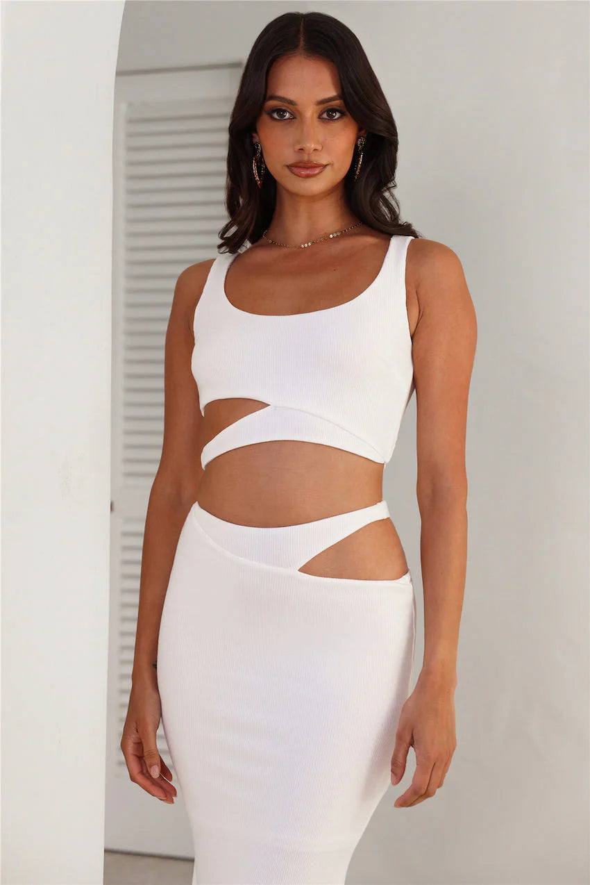 Where Did You Go Ribbed Crop Top White