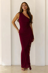 Summer Ember One Shoulder Maxi Dress Burgundy