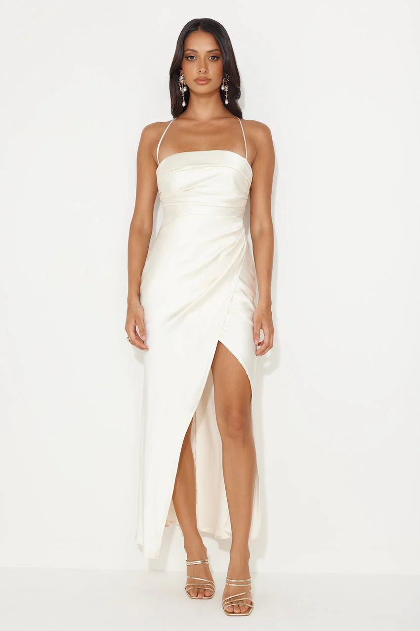 Best Friends Wedding Satin Midi Dress Champagne