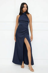Sonnet Satin Halter Maxi Dress Navy