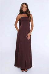 Satin Tempt Strapless Maxi Dress Chocolate
