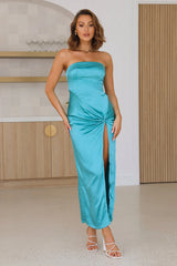 With You Satin Maxi Dress Turquoise