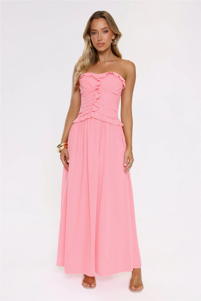 Hour Whispers Strapless Maxi Dress Pink