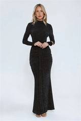 Sophisticated Style Long Sleeve Maxi Dress Black