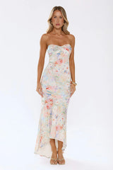 Cute Comes First Strapless Maxi Dress Print