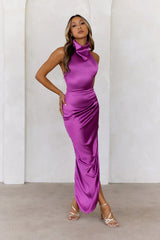 Party In Mexico Satin Halter Maxi Dress Purple