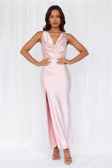 The Loretta Cowl Satin Maxi Dress Pink