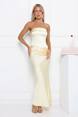 In Silk Strapless Satin Maxi Dress Yellow