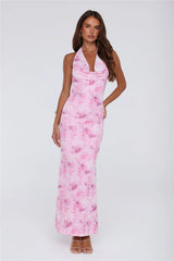 Power Vibe Halter Mesh Maxi Dress Pink