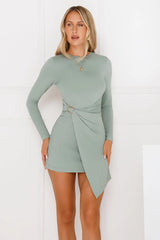 Slay Standard Long Sleeve Mini Dress Sage