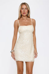 Glamour Nights Sequin Strappy Mini Dress Yellow