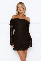 Secret Smile Lace Off Shoulder Mini Dress Black