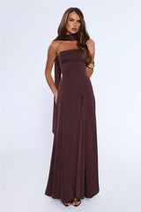 Satin Tempt Strapless Maxi Dress Chocolate
