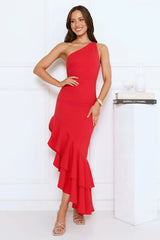 Glow Flicker One Shoulder Maxi Dress Red