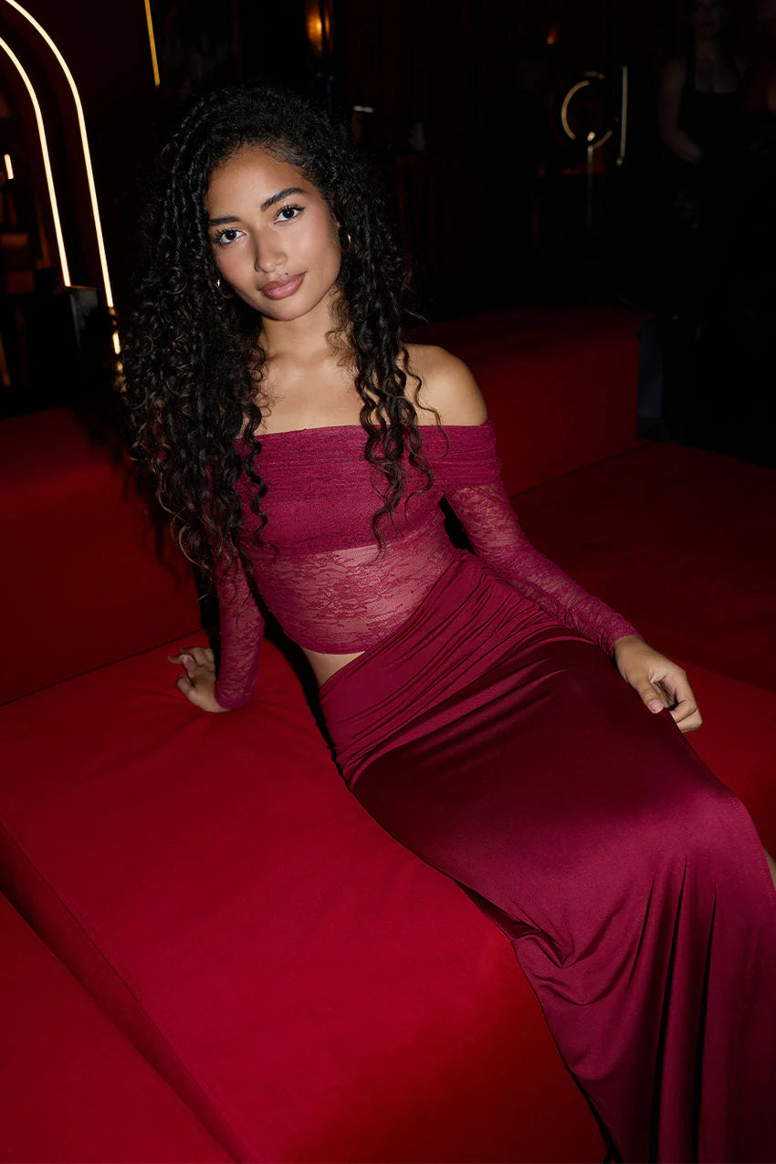 In The Current Strapless Maxi Dress Red
