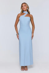 Evening Allure Mesh Strapless Maxi Dress Blue