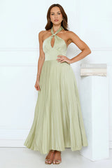 Moonlight Drive Halter Satin Maxi Dress Lime
