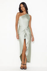 Make Her Move Satin Midi Dress Sage