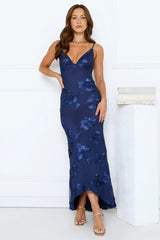 Evening Bloom Mesh Maxi Dress Navy