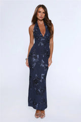 Lime Light Mesh Halter Maxi Dress Navy
