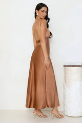 Empire Chic Satin Maxi Dress Chocolate
