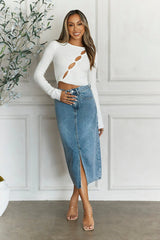 Ski Lodge Knit Long Sleeve Crop Top White