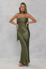 Satin Neck Scarf Olive Green