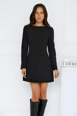 Polished Elegance Long Sleeve Mini Dress Black
