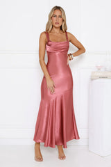 Kiss Your Crush Satin Maxi Dress Pink