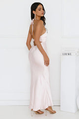 Ishara Halter Satin Maxi Dress Pink
