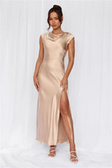 The Valentina Cap Sleeve Satin Maxi Dress Champagne