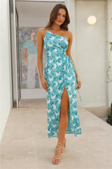 Sneak Up Mesh One Shoulder Maxi Dress Blue