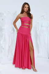 Shimmer Soirée Strapless Maxi Dress Pink