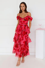Whimsical Wonders Off Shoulder Midi Dress Pink