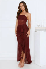 Spark Soirée Strapless Mesh Maxi Dress Burgundy