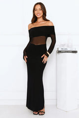 Softspell Off Shoulder Mesh Maxi Dress Black