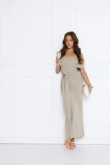 Contemporary Vibe Off Shoulder Maxi Dress Sage
