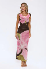 Strawberry Spritz Mesh Maxi Dress Brown