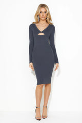 Everyone's Pick Ribbed Midi Dress Charcoal